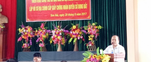 HỘI NGHỊ  TRIỂN KHAI CÔNG TÁC ĐO ĐẠC LẬP HỒ SƠ ĐỊA CHÍNH, CẤP GIẤY CHỨNG NHẬN QSD ĐẤT TẠI XÃ SƠN HẢI, HUYỆN QUỲNH LƯU, TỈNH NGHỆ AN.